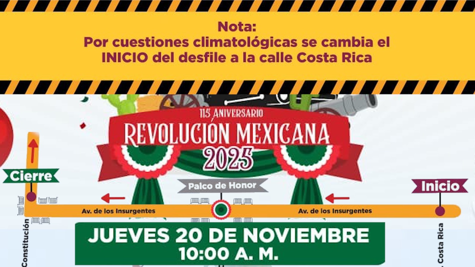 Modificaciones al Recorrido del Desfile Cívico-Deportivo del 20 de Noviembre en Ciudad Juárez