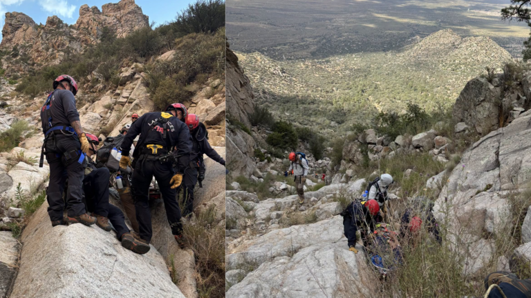 Rescatan a montañista tras quedar atrapado en un barranco en Aguirre Springs; tres bomberos resultan heridos