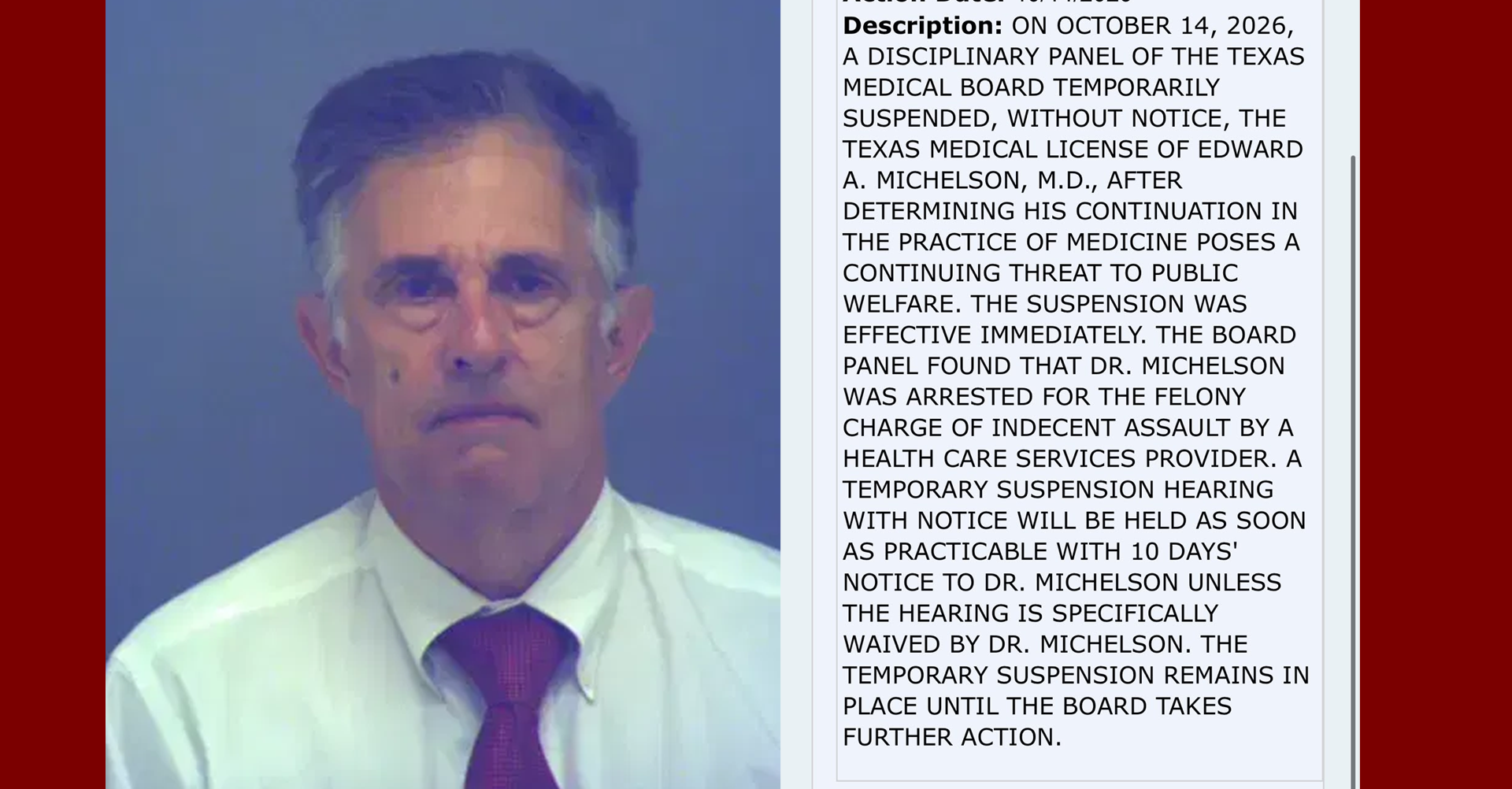 El Paso doctor's Medical license suspended following indecent assault arrest